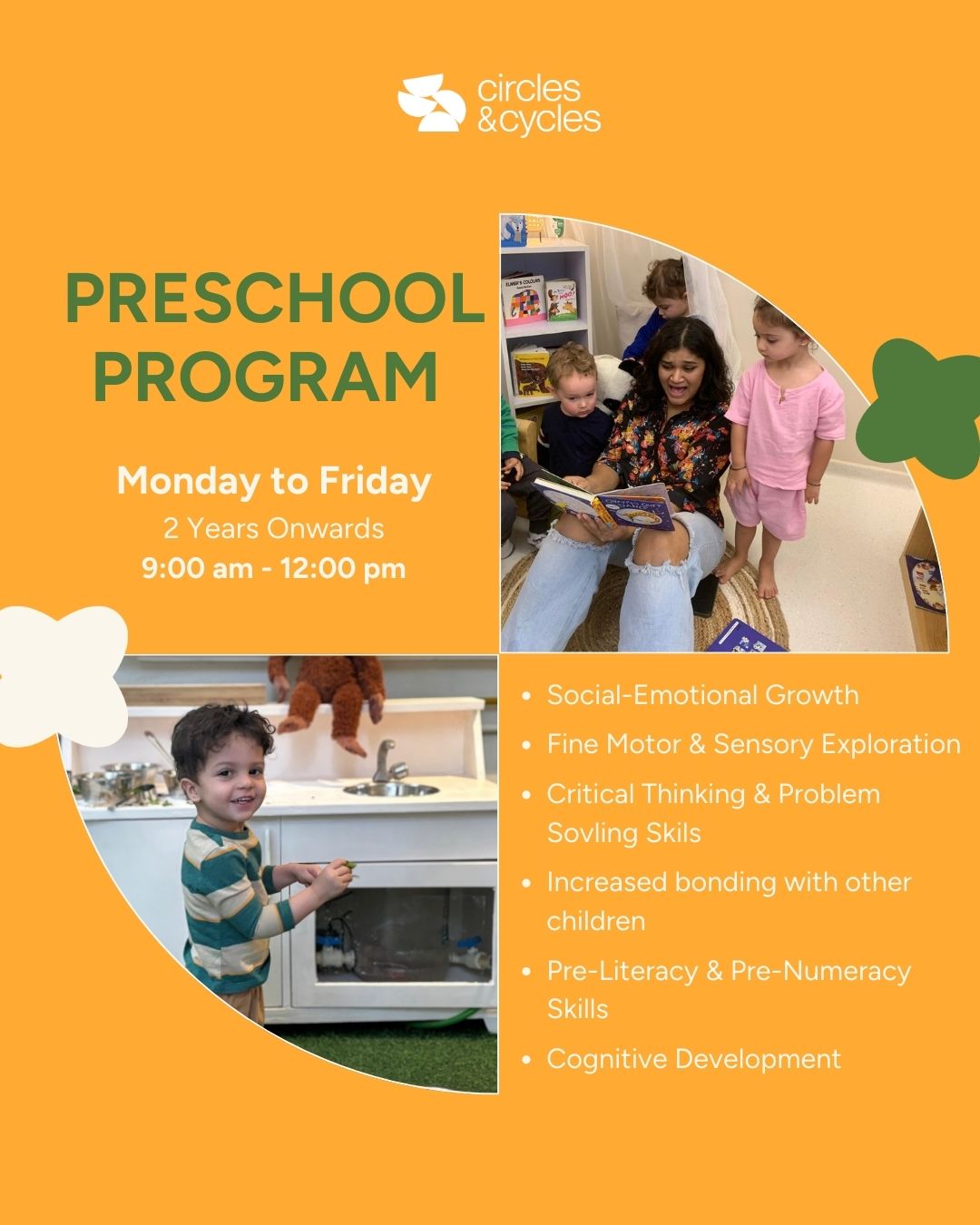 Curiosity sparks exploration, and cognitive development thrives through hands-on discovery.Children are encouraged to express and communicate their thoughts, while building problem-solving skills and forming deep, meaningful relationships that will last a lifetime.Children lay the groundwork for pre-literacy and numeracy while developing problem-solving skills, communication, and a strong sense of self.Eligibility | 2 years onwards
When | Monday - Friday
Time | 9:00 am - 12:00 pm#ReggioEmilia #LearningThroughExploration #BuildingConnections #foundationsforlearning #reggioinspired #reggioemiliaapproach #prenumeracy #preliteracy #cognitivedevelopment #problemsolving #preschoolbandra #preschoolsinbandra #preschoolactivities #parenttoddlerprogram